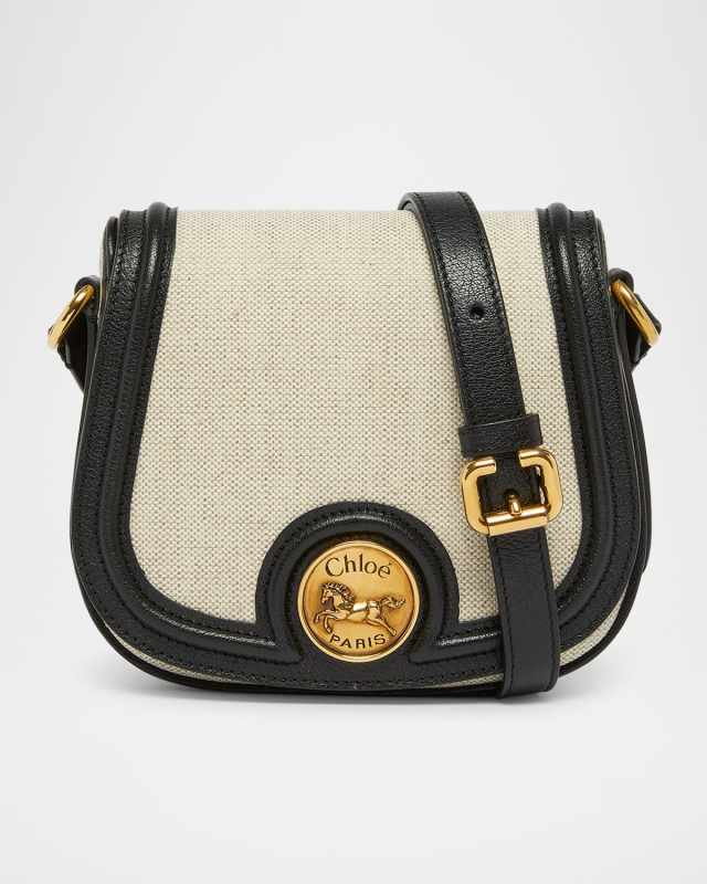 Horse Medal Small Saddle Crossbody Bag in Canvas Leather